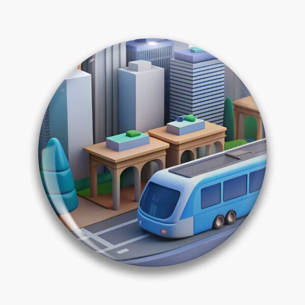 Item preview, 3D Illustration of a Modern Cityscape with a Blue Bus on a Curved Road designed and sold by Creative88Art.