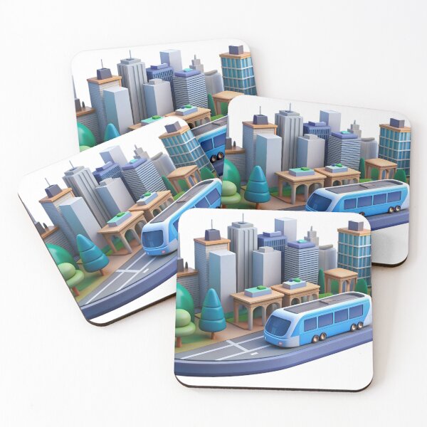 Item preview, 3D Illustration of a Modern Cityscape with a Blue Bus on a Curved Road designed and sold by Creative88Art.