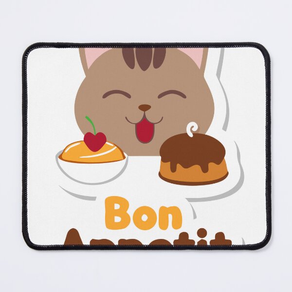 Item preview, Cartoon Brown Cat with Desserts and Bon Appetit Text on Black designed and sold by Creative88Art.