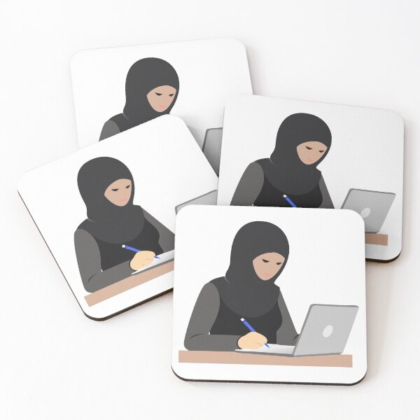 Item preview, Muslim Woman Working on Laptop and Taking Notes at Desk designed and sold by Creative88Art.
