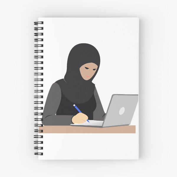 Item preview, Muslim Woman Working on Laptop and Taking Notes at Desk designed and sold by Creative88Art.