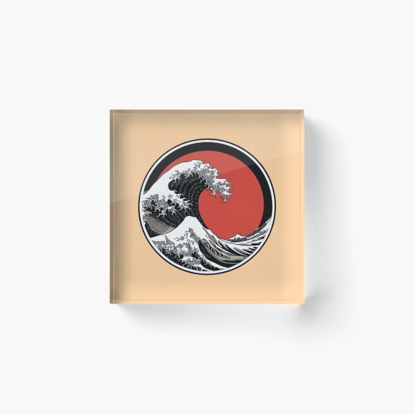 Item preview, A Japanese-style black and white wave with a red circle in the center designed and sold by 123ks.