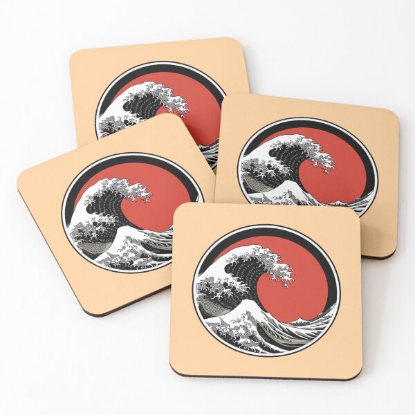 Item preview, A Japanese-style black and white wave with a red circle in the center designed and sold by 123ks.