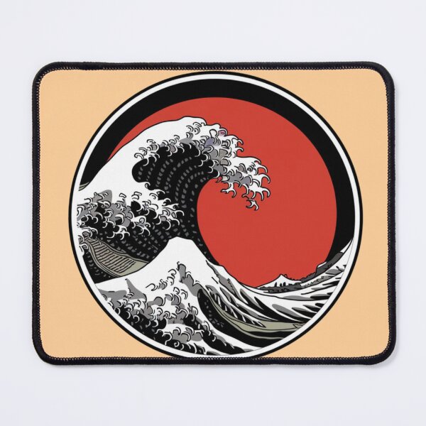 Item preview, A Japanese-style black and white wave with a red circle in the center designed and sold by 123ks.