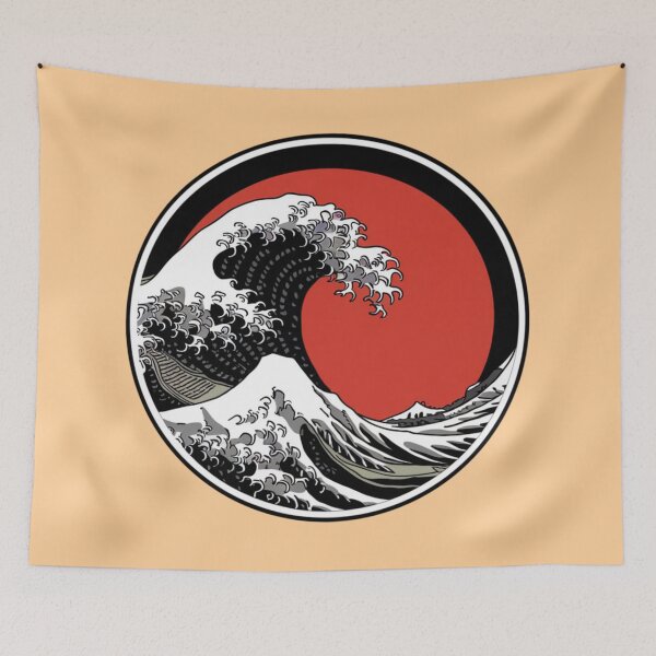 Item preview, A Japanese-style black and white wave with a red circle in the center designed and sold by 123ks.