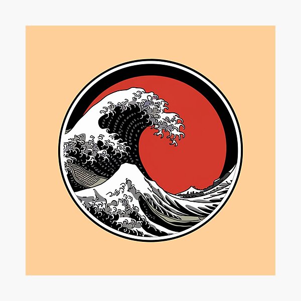 Item preview, A Japanese-style black and white wave with a red circle in the center designed and sold by 123ks.
