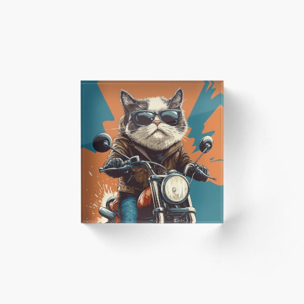 Item preview, Cool Cat Riding Motorcycle in Leather Jacket designed and sold by ImagineCorner.