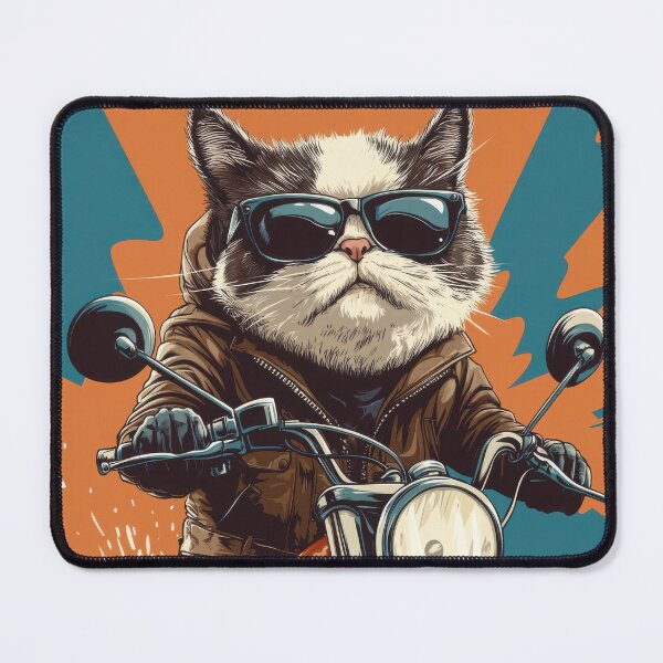 Aperçu de l'œuvre Chat cool conduisant une moto avec une veste en cuir créée et vendue par ImagineCorner.