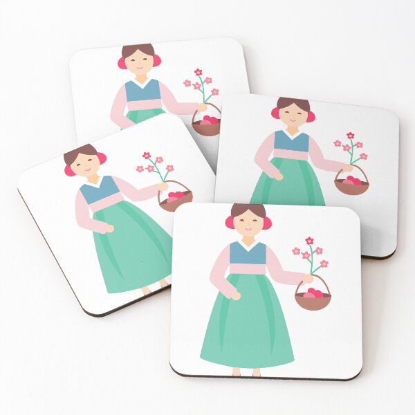 Item preview, Illustration of a Person in Korean Hanbok Holding a Basket and Flowers designed and sold by Creative88Art.