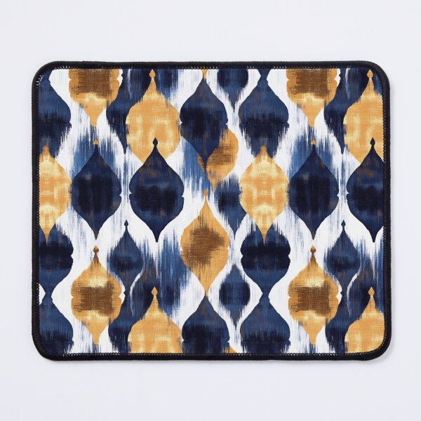 Artikelvorschau, Abstraktes Ikat-Muster in Marineblau und Gold entworfen und verkauft von ImagineCorner.