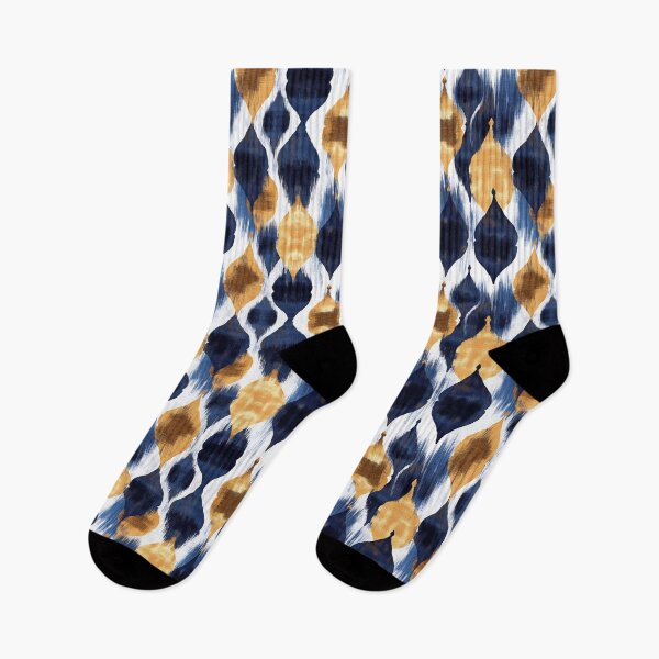 Aperçu de l'œuvre Motif Ikat abstrait bleu marine et or créée et vendue par ImagineCorner.