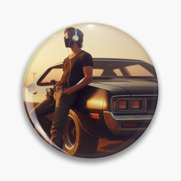 Item preview, Retro 80s Vibes: Youth with Muscle Car & Cassette Player – Nostalgic AI Art for Streetwear & Urban Style Fans designed and sold by knalpot-design.