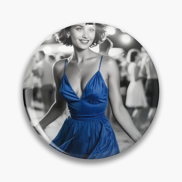 Item preview, black & white pictures, vintage old party on the beach, on the dancefloor dancing sexy lady in short hair in blue short dress designed and sold by PrintYourStyle.