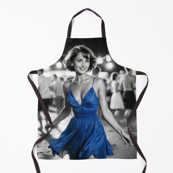 Item preview, black & white pictures, vintage old party on the beach, on the dancefloor dancing sexy lady in short hair in blue short dress designed and sold by PrintYourStyle.
