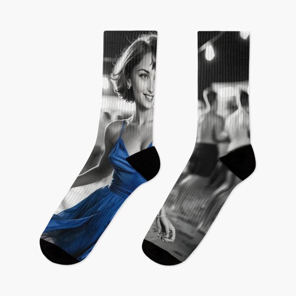 Item preview, black & white pictures, vintage old party on the beach, on the dancefloor dancing sexy lady in short hair in blue short dress designed and sold by PrintYourStyle.