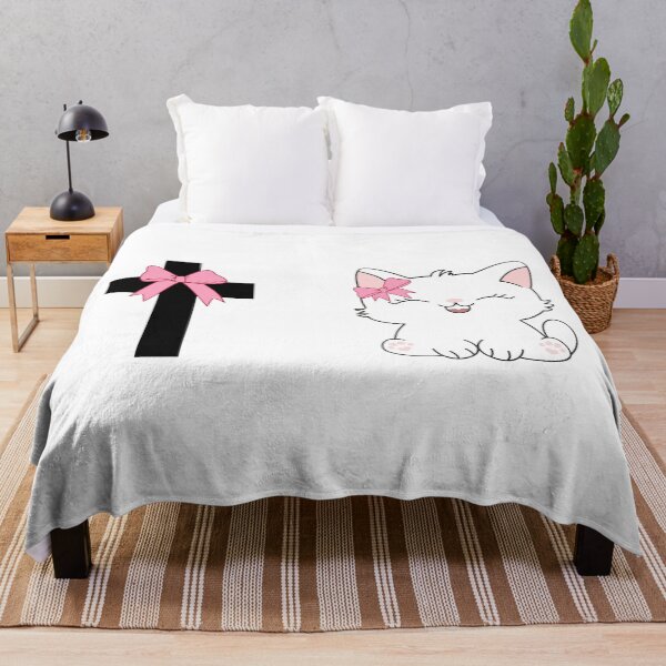 Item preview, White Kawaii Cat and Crosses with Pink Coquette Bows designed and sold by Gabbie Richardson.