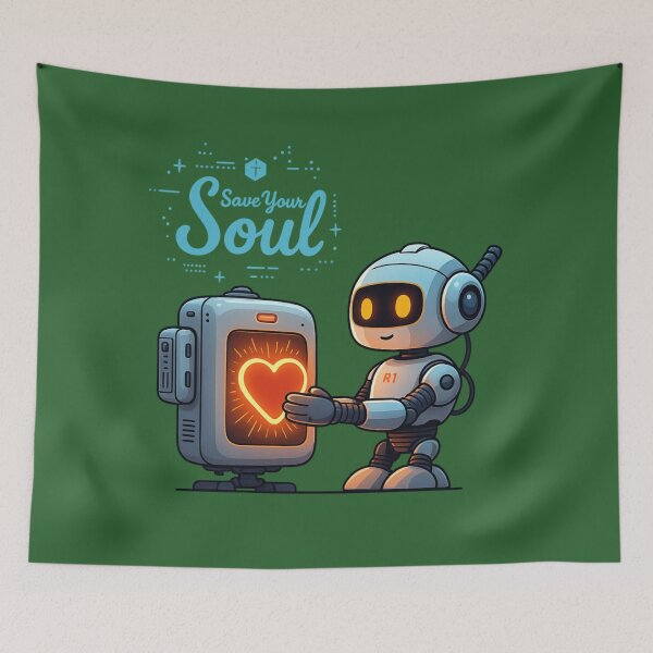 Item preview, Save Your Soul Cute Robot Holding Heart – Futuristic Love Design designed and sold by gtrock.