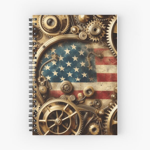 Aperçu de l'œuvre Drapeau américain steampunk – Engrenages, rouages et art industriel créée et vendue par DIQDESIGN.