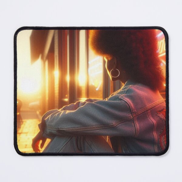 Item preview, Retro 80s Afro American Girl at Imbiss Café – Urban Style with Denim Jacket & Vintage Vibes for Fashion Lovers designed and sold by knalpot-design.