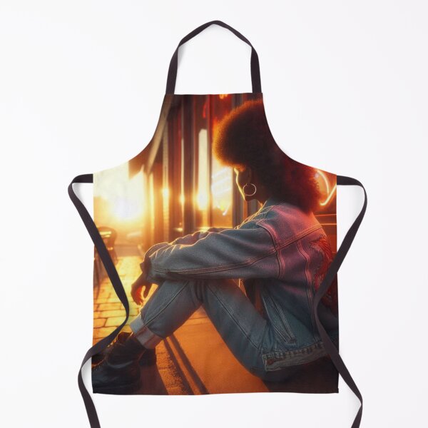 Item preview, Retro 80s Afro American Girl at Imbiss Café – Urban Style with Denim Jacket & Vintage Vibes for Fashion Lovers designed and sold by knalpot-design.