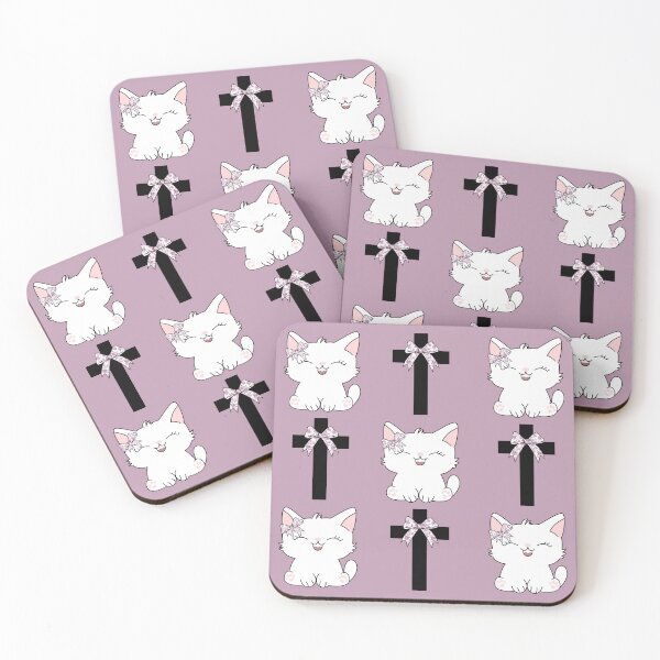 Item preview, White Kawaii Cats and Crosses with Pink Chinoiserie Coquette Bows designed and sold by Gabbie Richardson.