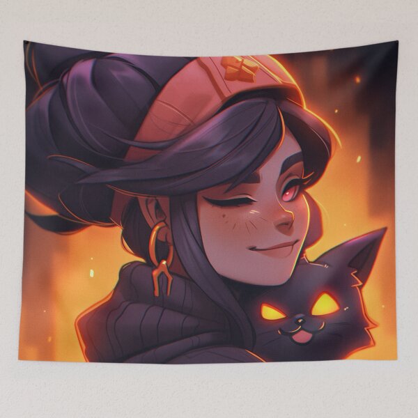 Item preview, Anime Witch Girl with Glowing Cat designed and sold by bubblegoth.