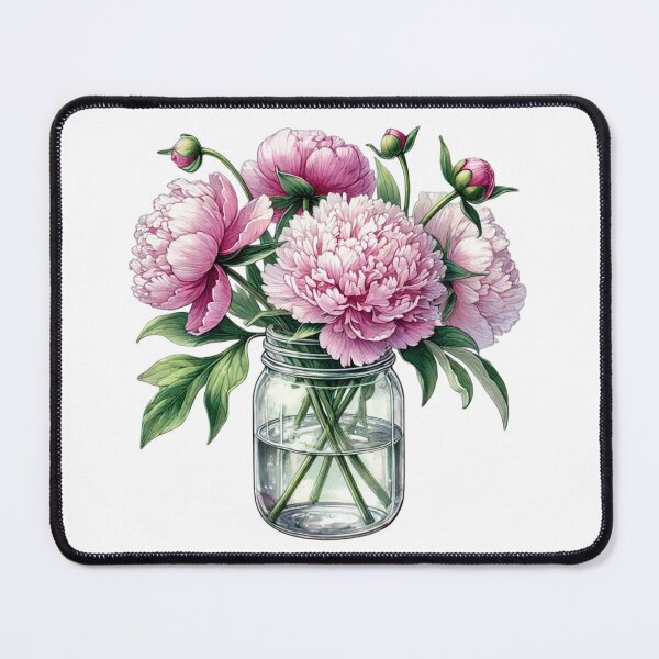 Item preview, Mason Jar with Peony Flowers designed and sold by Happy-Place-OM.