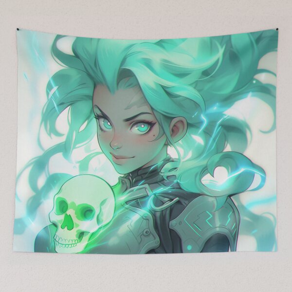 Item preview, Anime Necromancer Girl with Skull designed and sold by bubblegoth.