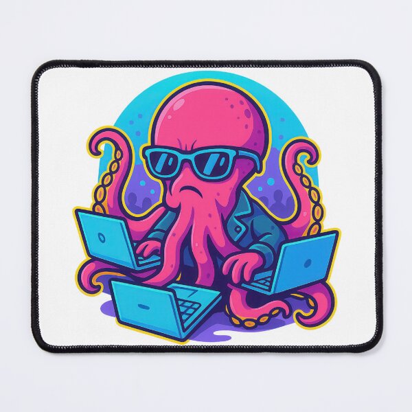 Item preview, Cool cartoon octopus multitasking with multiple laptops designed and sold by ImagineCorner.