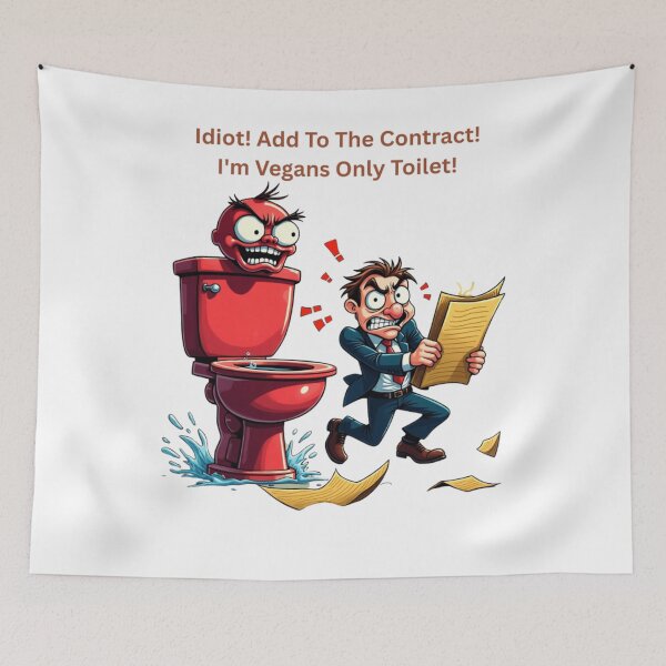 Item preview, A drawing of a toilet arguing with its scared lawyer over a bad contract! designed and sold by Jamesk82.