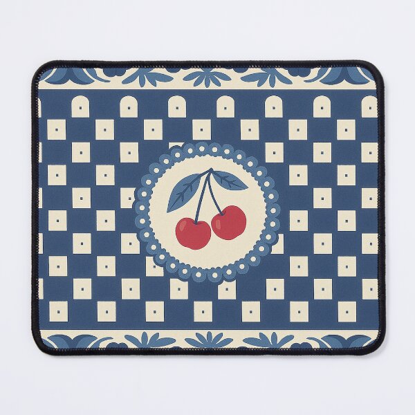 Item preview, Vintage Folk Cherry Tile Pattern – Blue Floral Checkered Design designed and sold by weirdfishes123.