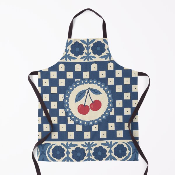 Item preview, Vintage Folk Cherry Tile Pattern – Blue Floral Checkered Design designed and sold by weirdfishes123.