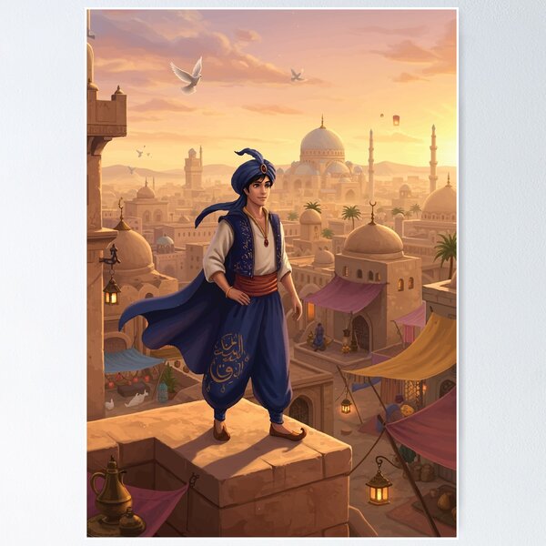Item preview, Arabian Night Hero Standing Over Desert Bazaar at Sunset designed and sold by -DEEWOLF-.
