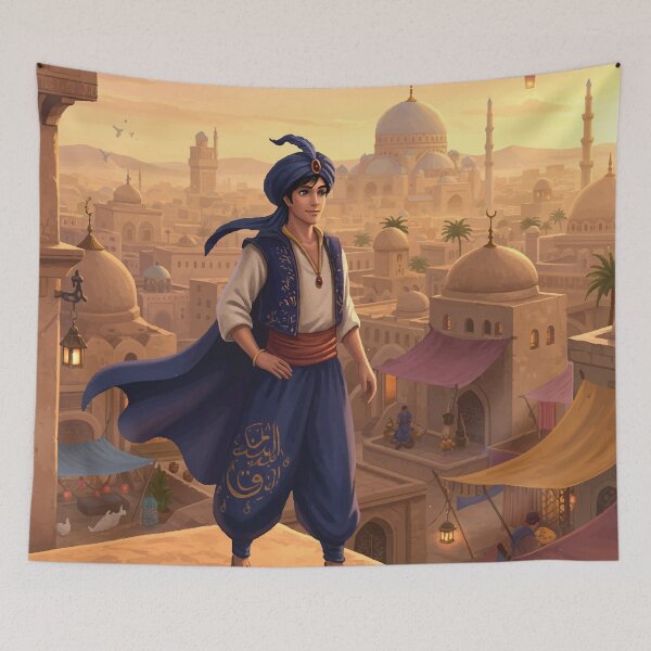 Item preview, Arabian Night Hero Standing Over Desert Bazaar at Sunset designed and sold by -DEEWOLF-.