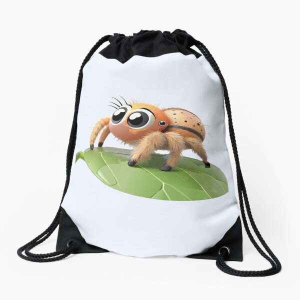 Curious Little philippus Spider on a Leaf Drawstring Bag