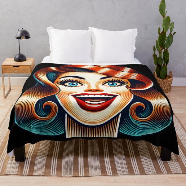 Item preview, Colorful Vintage Pop Art Woman – Retro Comic Style Portrait with Teal Hair and Bold Red Lips designed and sold by DrawHandArt.