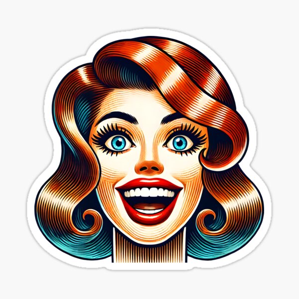 Item preview, Colorful Vintage Pop Art Woman – Retro Comic Style Portrait with Teal Hair and Bold Red Lips designed and sold by DrawHandArt.
