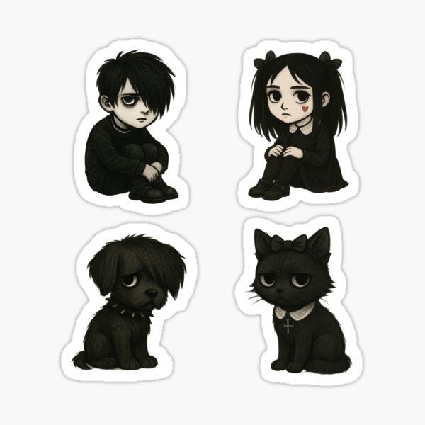 Item preview, Mix 4 Sticker , Gothic - Mädchen Junge Katze Hund designed and sold by ArttiemStudio.