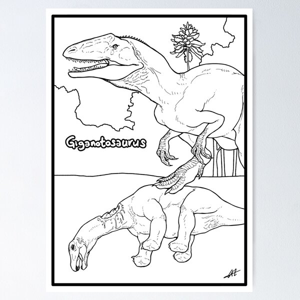 Item preview, Giganotosaurus and Prey - For Coloring! designed and sold by PaleoFantasies.