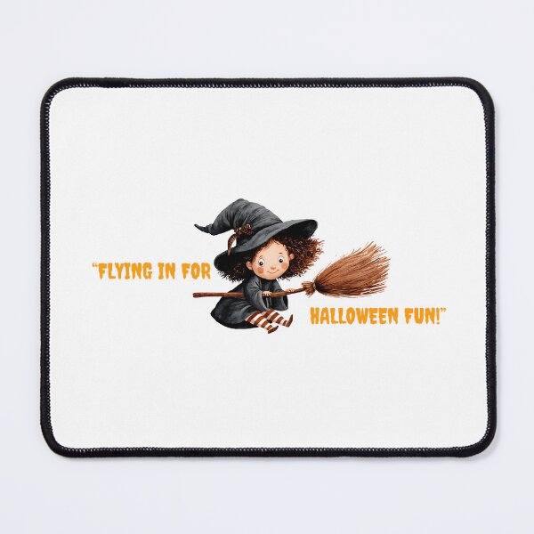 Item preview, Young witch flying on broomstick, preparing for festive Halloween fun with cheerful expression and vibrant colors designed and sold by Ms. Iryna.