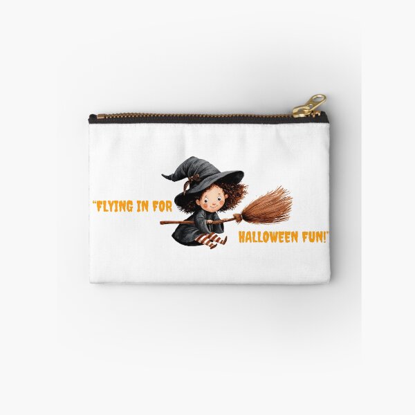 Item preview, Young witch flying on broomstick, preparing for festive Halloween fun with cheerful expression and vibrant colors designed and sold by Ms. Iryna.