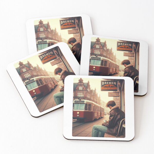 Item preview, 80s Style Bremen City Vibes – Retro Guy at Café with Train Scene | Urban Vintage Aesthetic for Travel & Fashion Fans designed and sold by knalpot-design.
