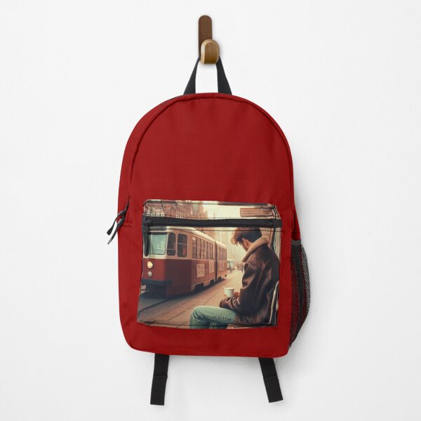 Item preview, 80s Style Bremen City Vibes – Retro Guy at Café with Train Scene | Urban Vintage Aesthetic for Travel & Fashion Fans designed and sold by knalpot-design.