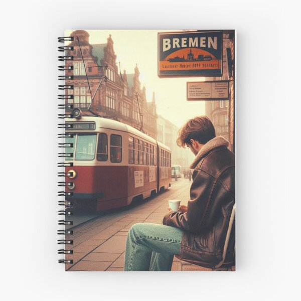 Item preview, 80s Style Bremen City Vibes – Retro Guy at Café with Train Scene | Urban Vintage Aesthetic for Travel & Fashion Fans designed and sold by knalpot-design.