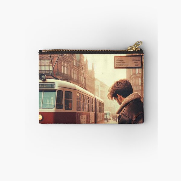 Item preview, 80s Style Bremen City Vibes – Retro Guy at Café with Train Scene | Urban Vintage Aesthetic for Travel & Fashion Fans designed and sold by knalpot-design.