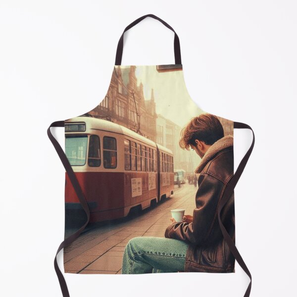 Item preview, 80s Style Bremen City Vibes – Retro Guy at Café with Train Scene | Urban Vintage Aesthetic for Travel & Fashion Fans designed and sold by knalpot-design.