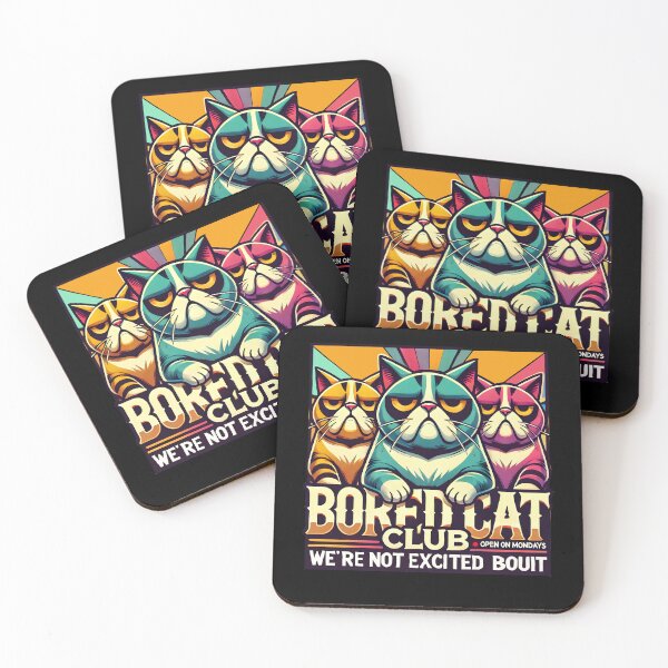 Item preview, Grumpy Bored Cat Club – Funny Retro Cartoon Feline Trio with Sarcastic Expressions  designed and sold by DrawHandArt.