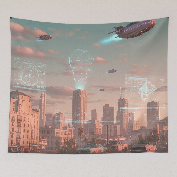 Item preview, Retro-futuristic cityscape designed and sold by P-OH-Style.