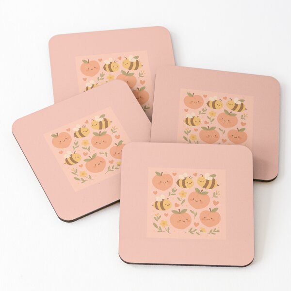 Item preview, Peachy Bees – Kawaii Peach & Bumblebee Pink Pattern designed and sold by viris ☆.