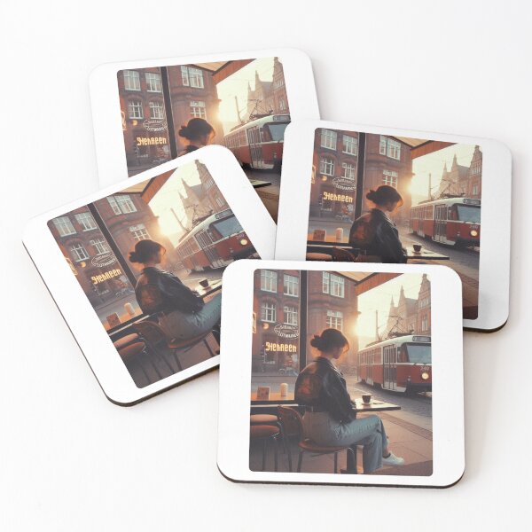 Item preview, Retro 80s Girl in Bremen City Café with Train – Realistic AI Art for Vintage Style & Urban Fashion Lovers designed and sold by knalpot-design.